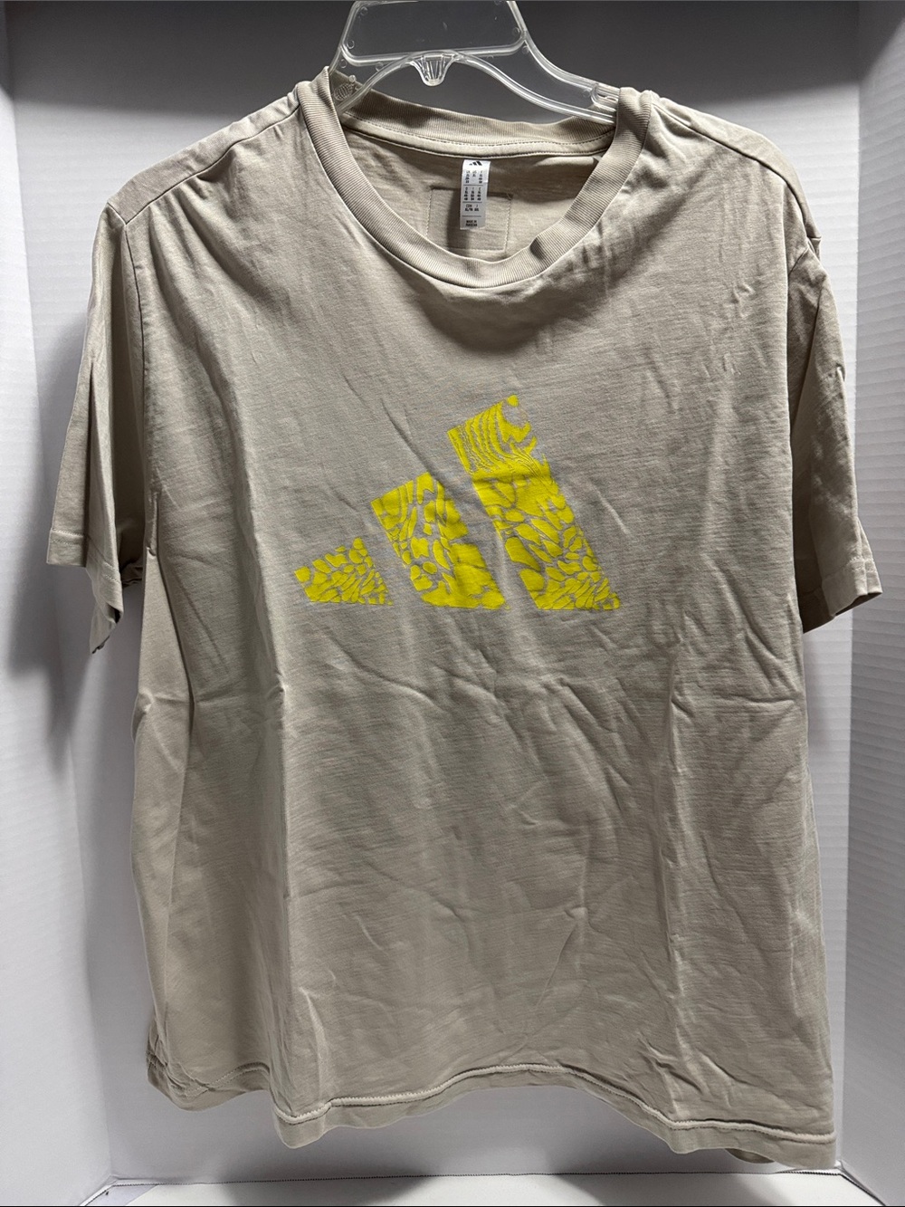 Adidas Woman’s Beige Short-Sleeve Tee with Yellow Logo